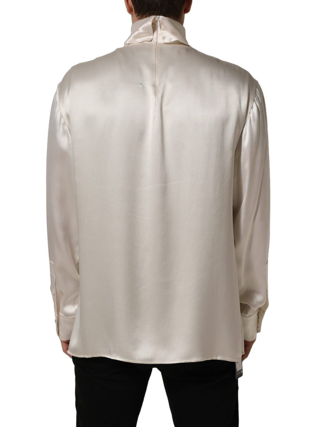 Dolce & Gabbana White Silk Long Sleeves Turtleneck Sweater - RIMODA