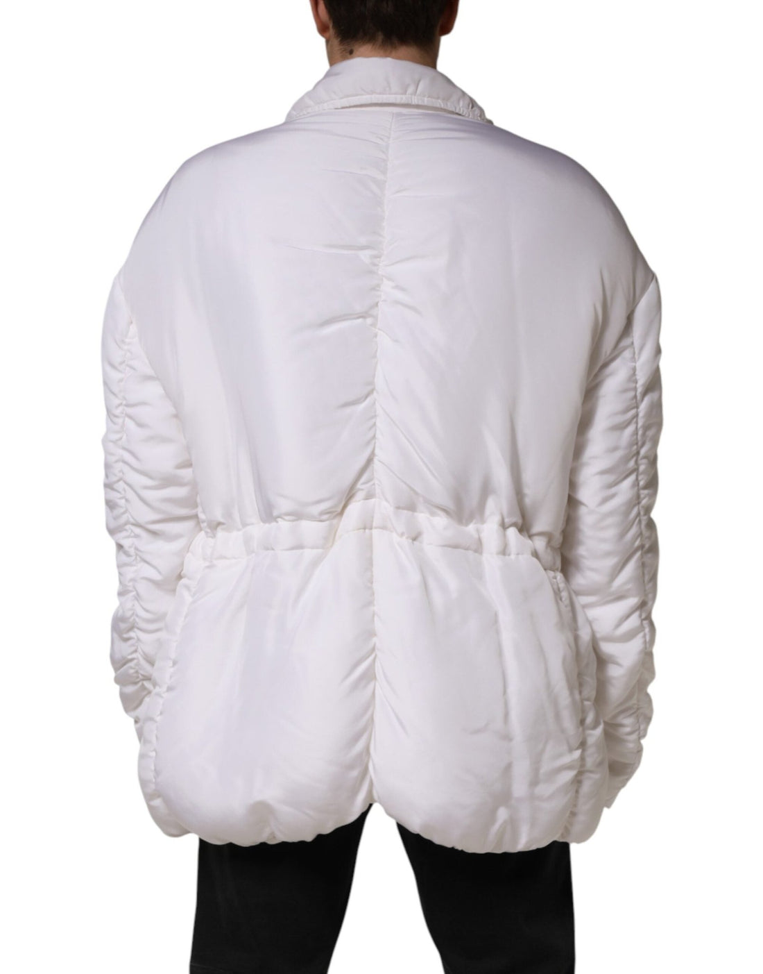 Dolce & Gabbana White Silk Padded Parka Men Coat Jacket - RIMODA