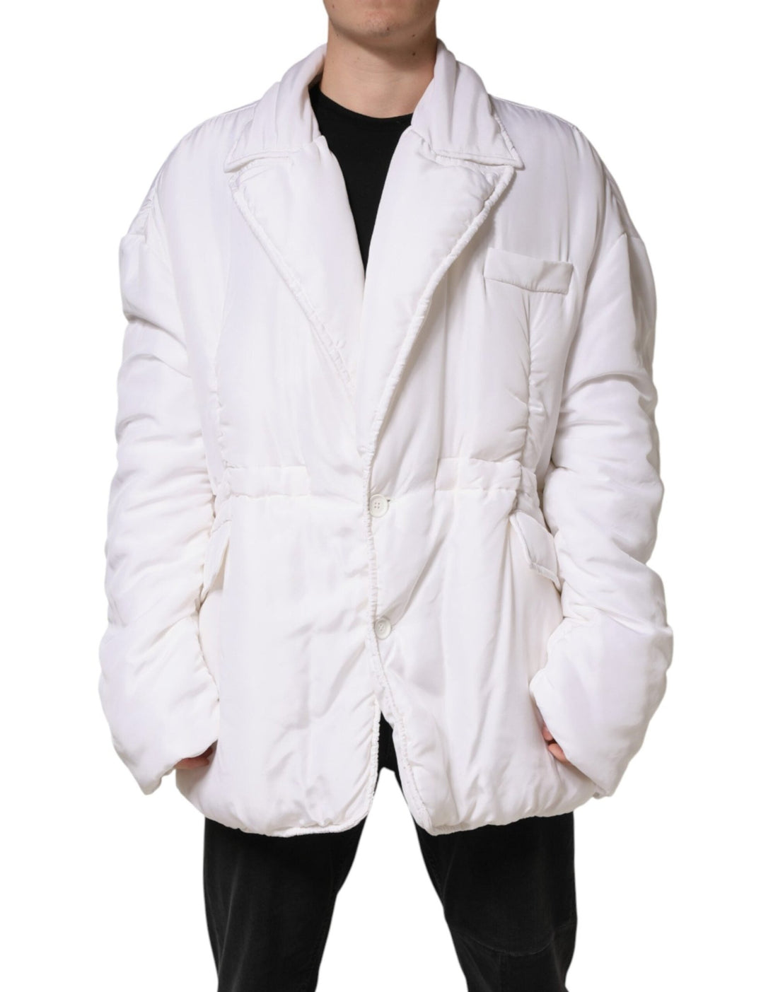 Dolce & Gabbana White Silk Padded Parka Men Coat Jacket - RIMODA