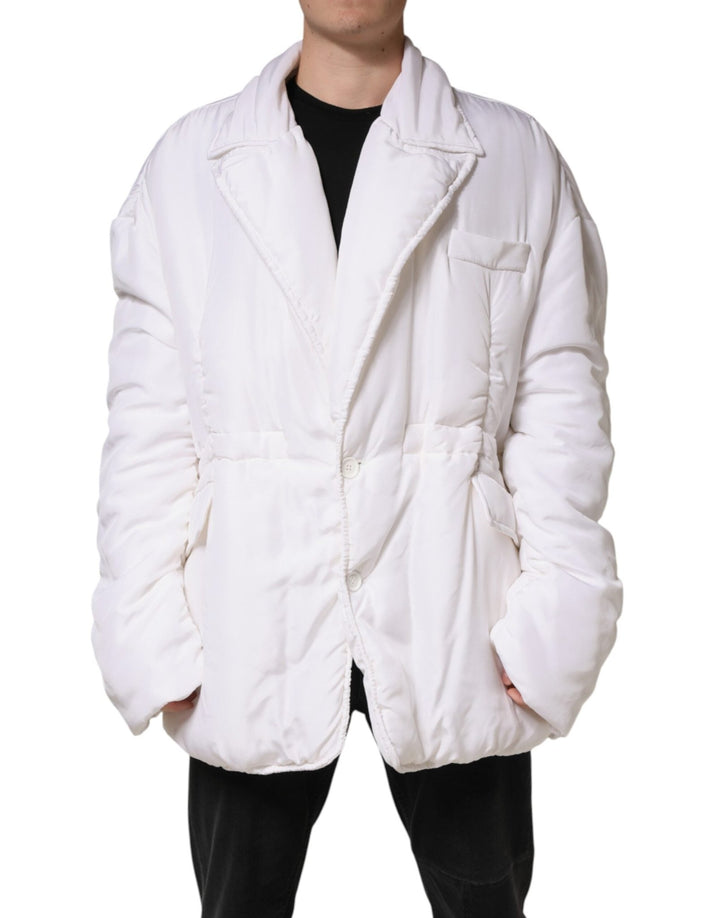 Dolce & Gabbana White Silk Padded Parka Men Coat Jacket - RIMODA