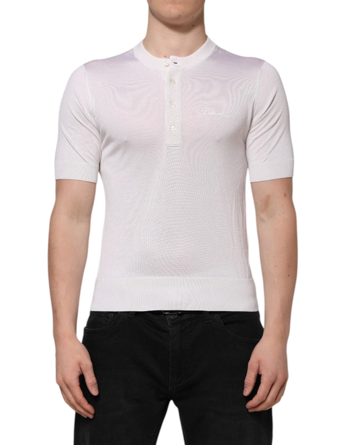Dolce & Gabbana White Silk Short Sleeves Men Henley T-shirt - RIMODA