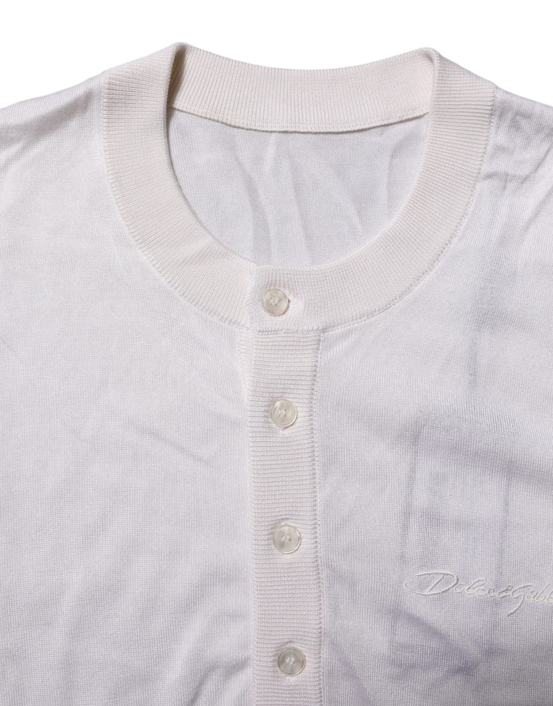 Dolce & Gabbana White Silk Short Sleeves Men Henley T-shirt - RIMODA