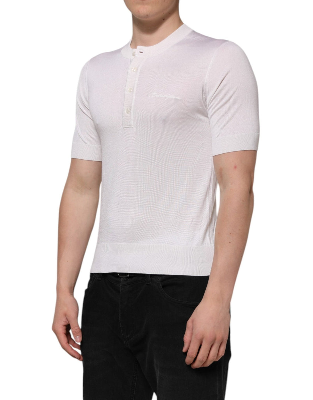 Dolce & Gabbana White Silk Short Sleeves Men Henley T-shirt - RIMODA