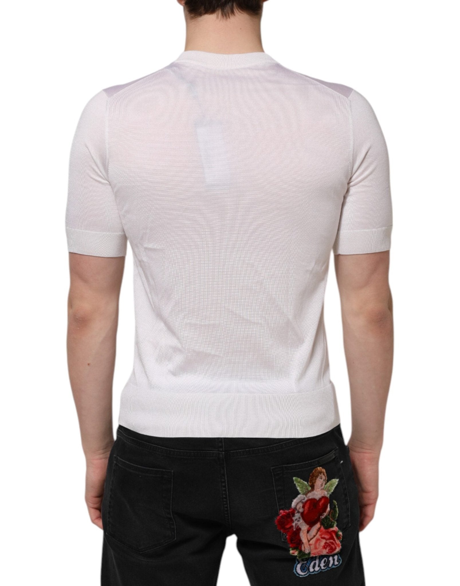 Dolce & Gabbana White Silk Short Sleeves Men Henley T-shirt - RIMODA