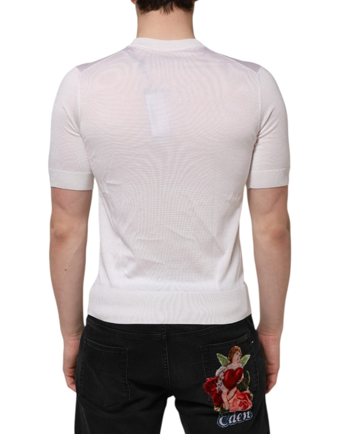 Dolce & Gabbana White Silk Short Sleeves Men Henley T-shirt - RIMODA