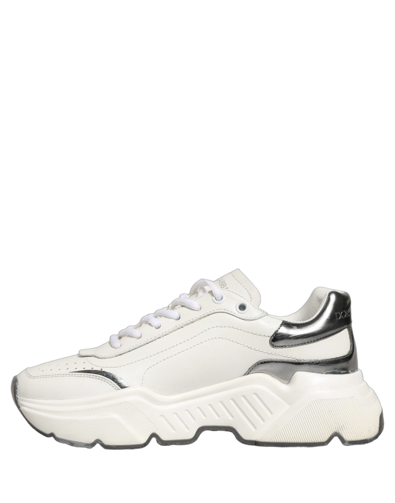 Dolce & Gabbana White Silver Daymaster Leather Low Top Sneakers Shoes - RIMODA
