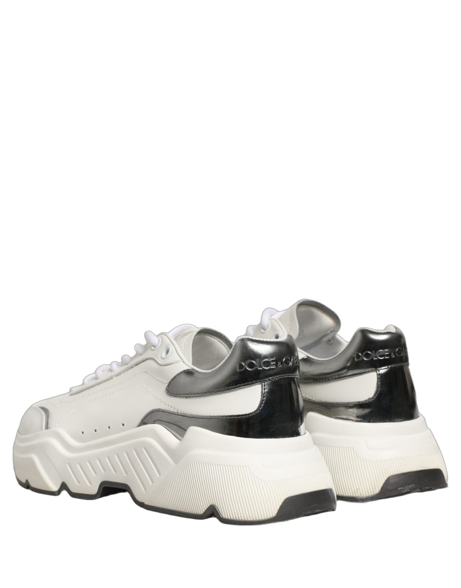 Dolce & Gabbana White Silver Daymaster Leather Low Top Sneakers Shoes - RIMODA