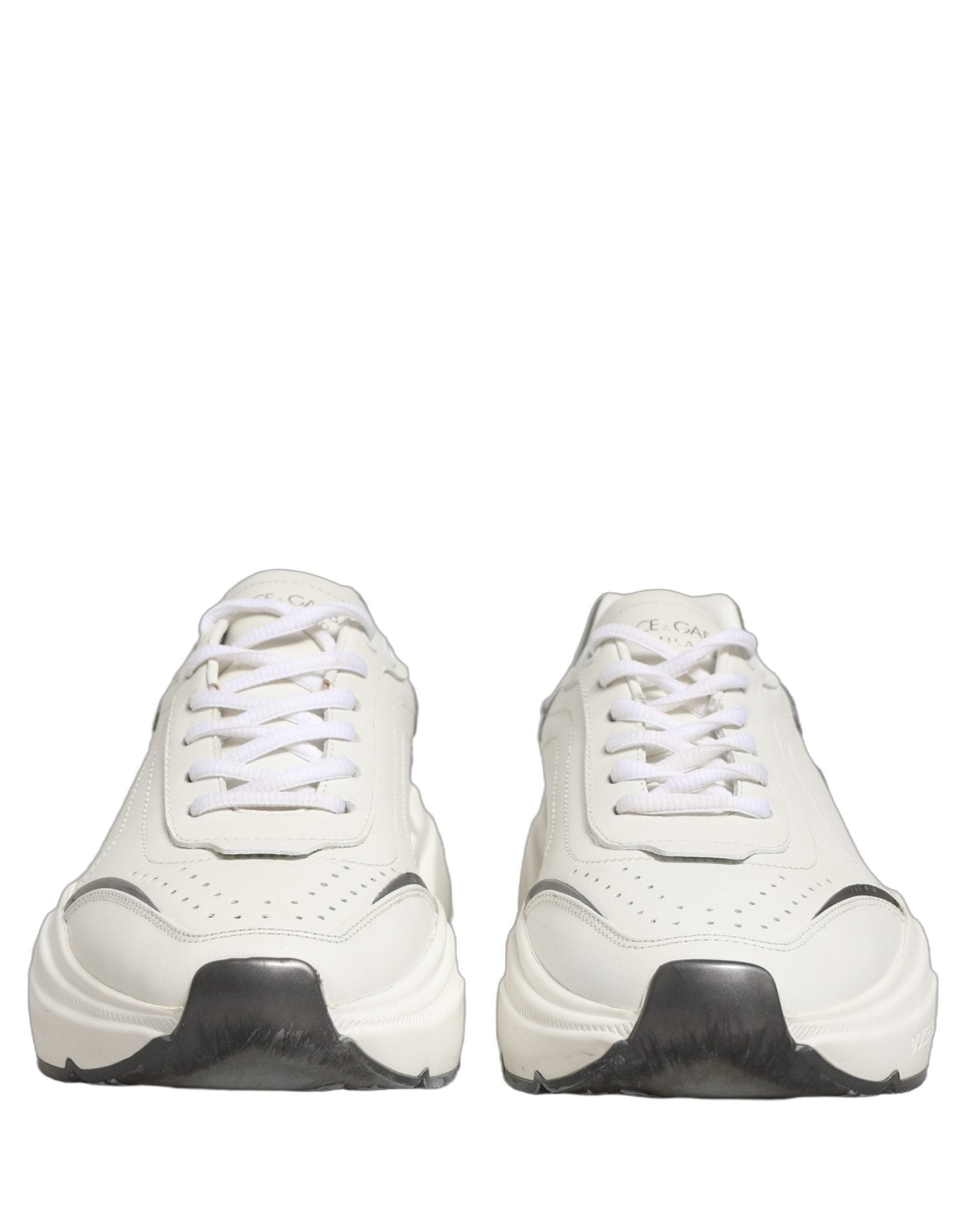 Dolce & Gabbana White Silver Daymaster Leather Low Top Sneakers Shoes - RIMODA