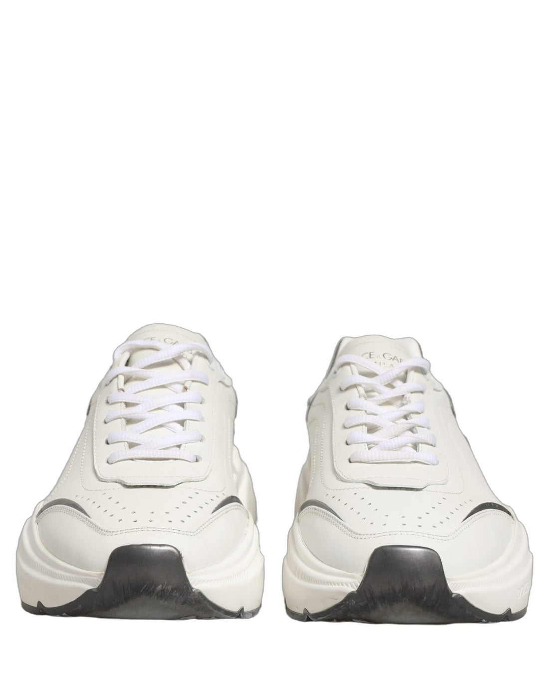 Dolce & Gabbana White Silver Daymaster Leather Low Top Sneakers Shoes - RIMODA