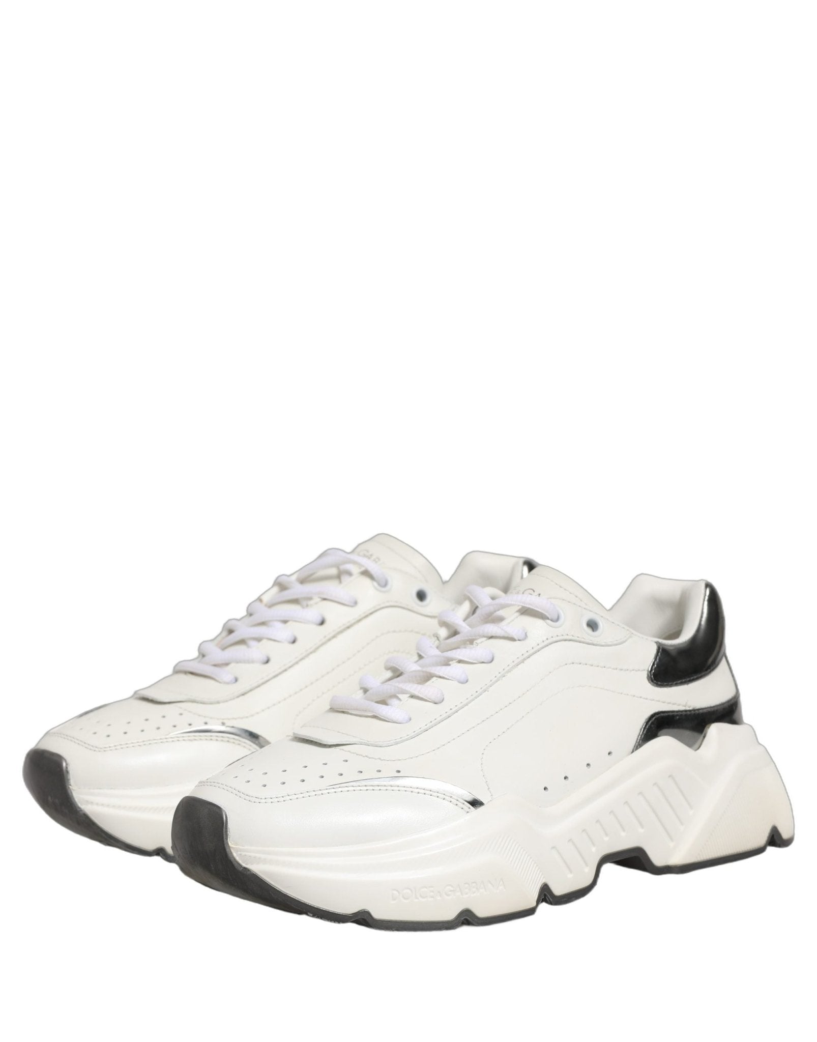 Dolce & Gabbana White Silver Daymaster Leather Low Top Sneakers Shoes - RIMODA
