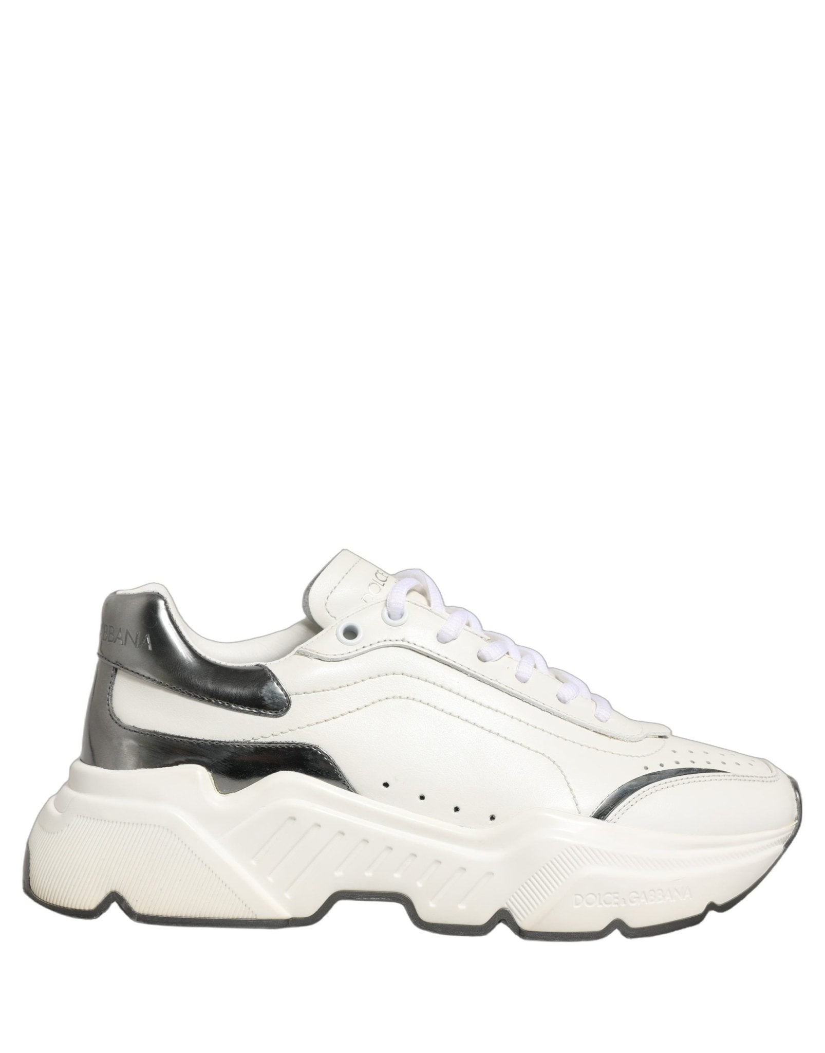 Dolce & Gabbana White Silver Daymaster Leather Low Top Sneakers Shoes - RIMODA