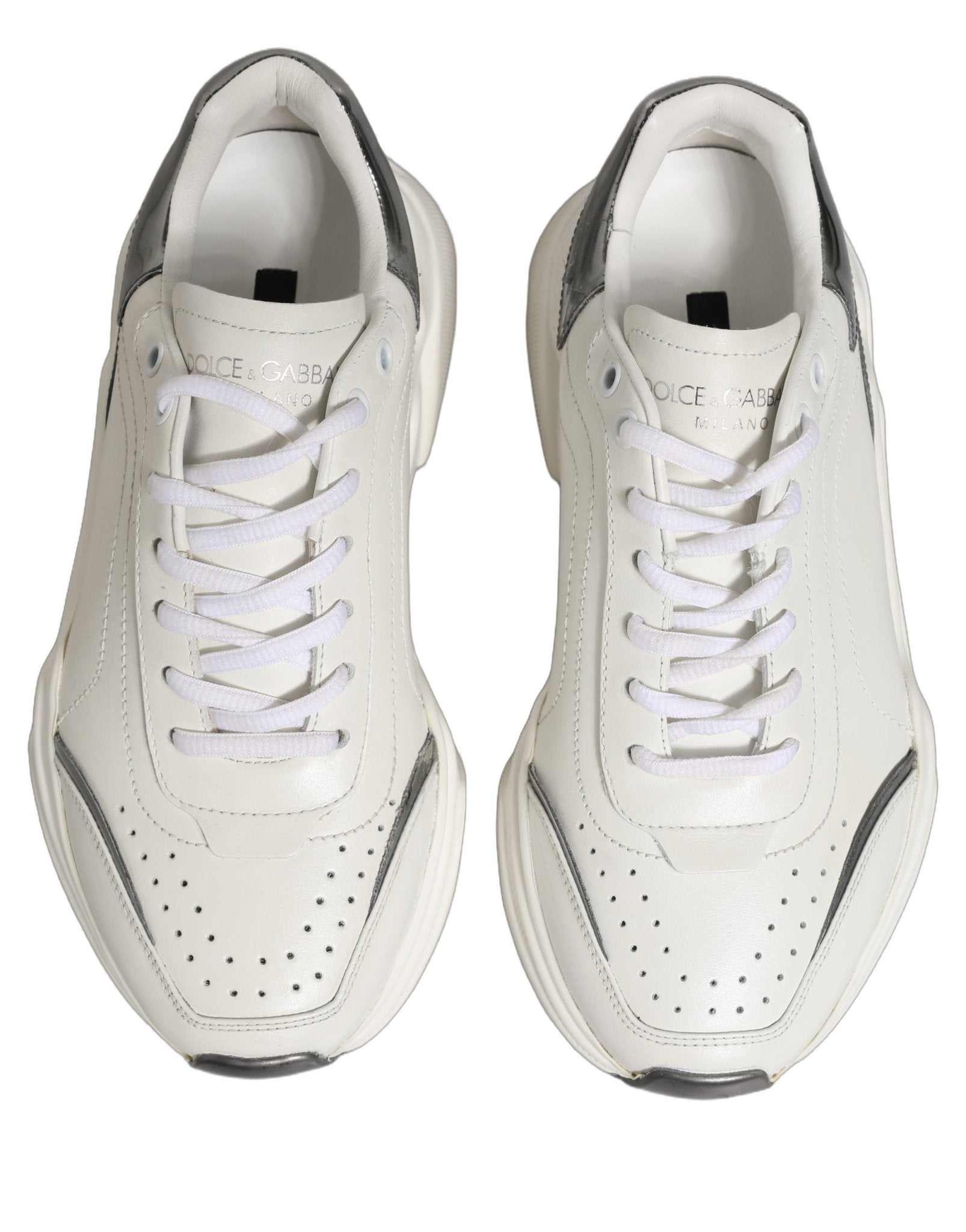Dolce & Gabbana White Silver Daymaster Leather Low Top Sneakers Shoes - RIMODA
