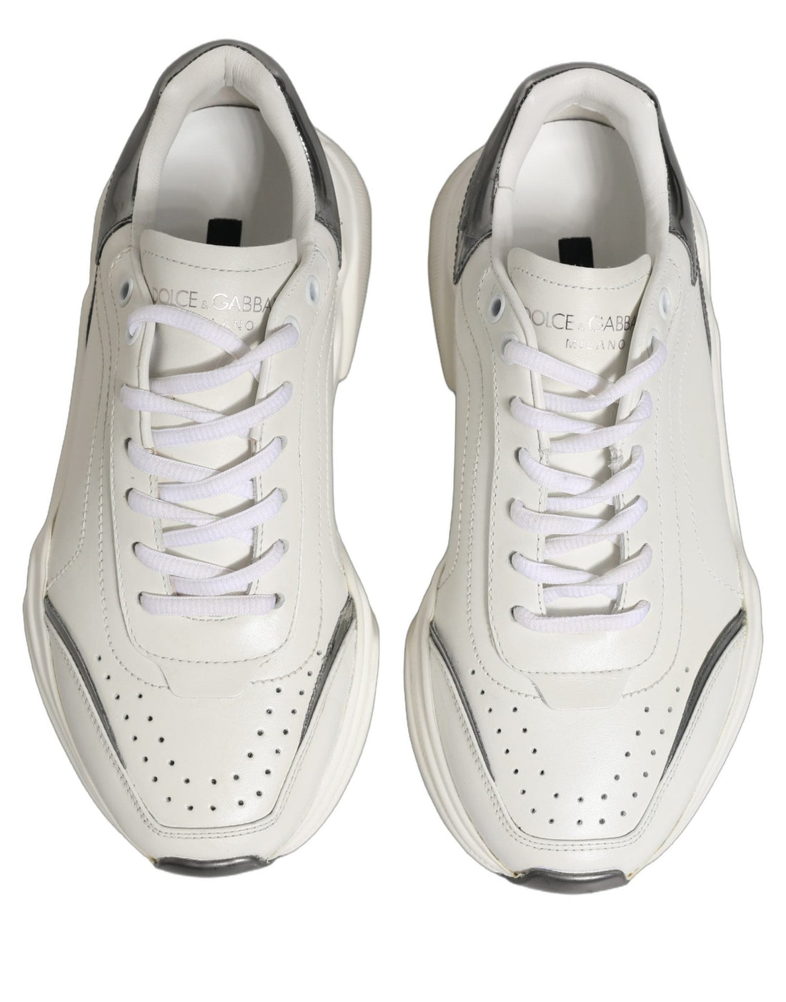 Dolce & Gabbana White Silver Daymaster Leather Low Top Sneakers Shoes - RIMODA