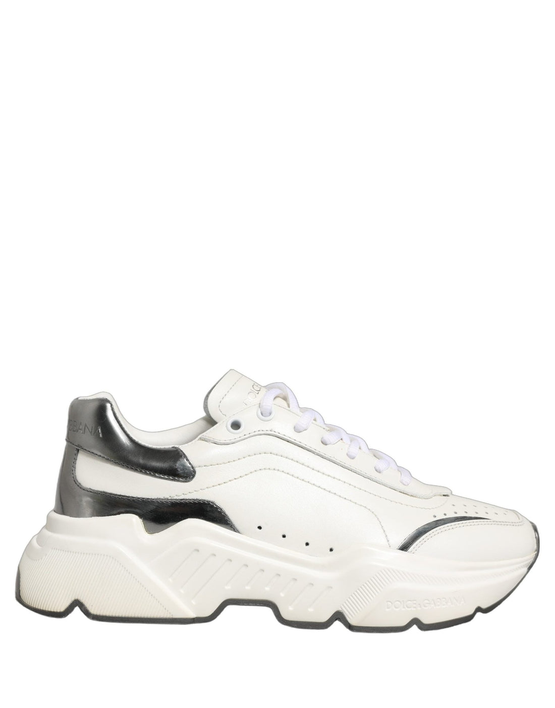 Dolce & Gabbana White Silver Daymaster Leather Low Top Sneakers Shoes - RIMODA