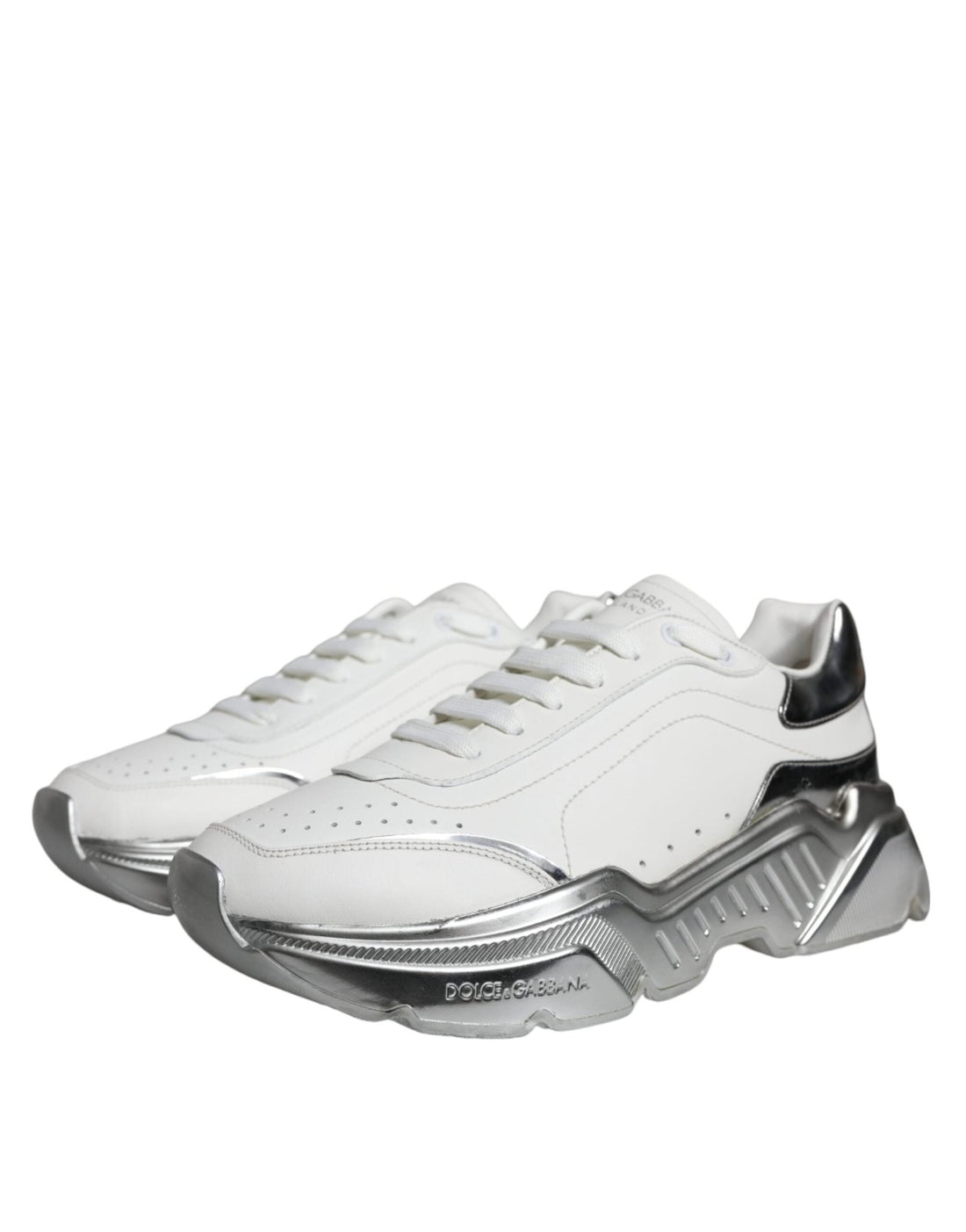 Dolce & Gabbana White Silver Daymaster Low Top Sneakers Shoes - RIMODA