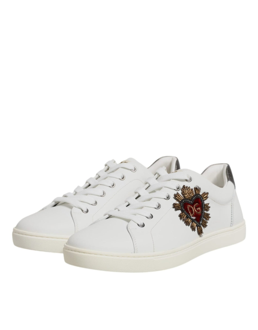 Dolce & Gabbana White Silver Sacred Heart Men Sneakers Shoes - RIMODA