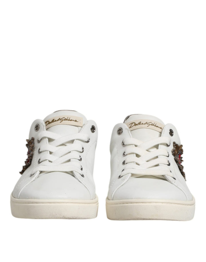 Dolce & Gabbana White Silver Sacred Heart Men Sneakers Shoes - RIMODA