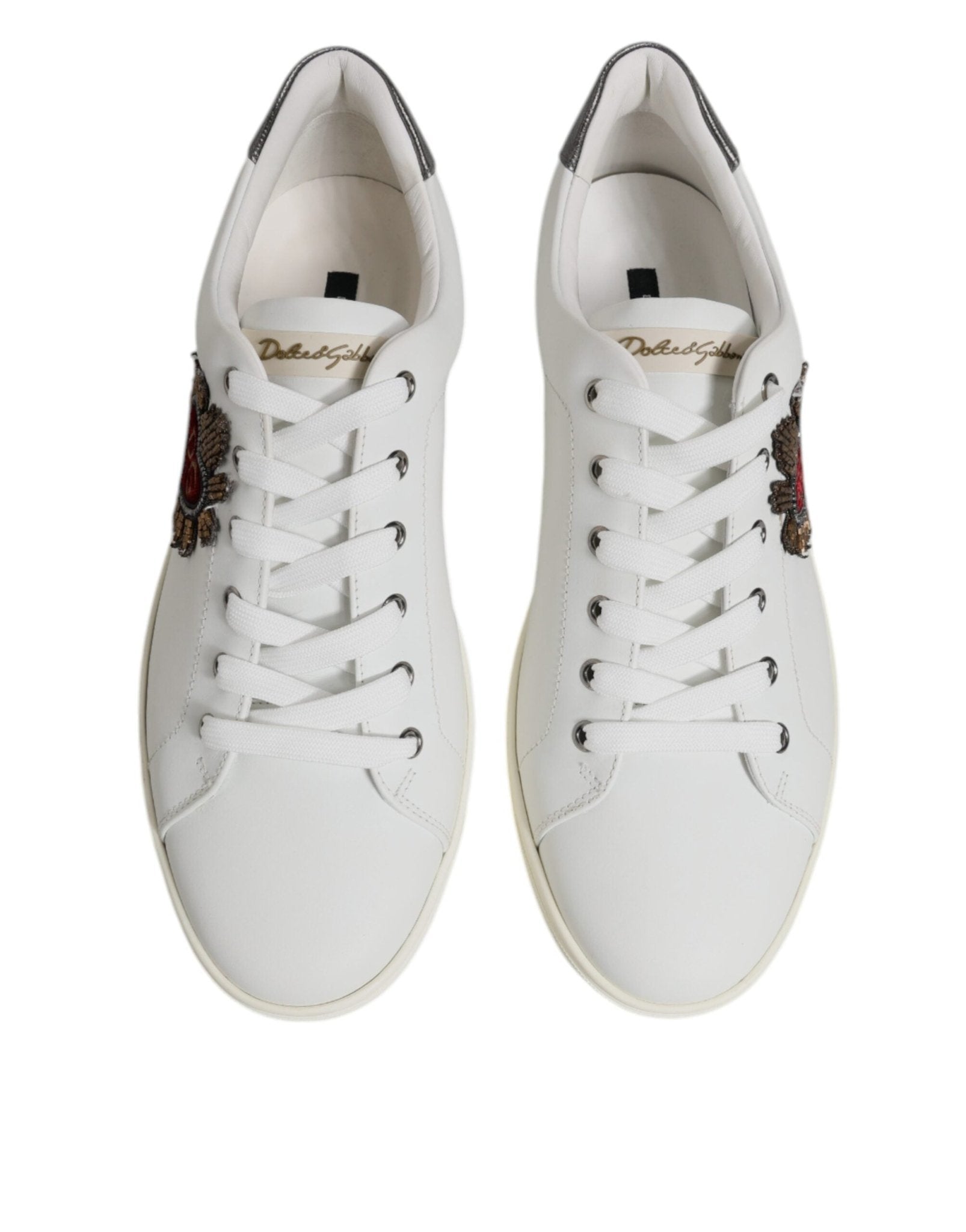 Dolce & Gabbana White Silver Sacred Heart Men Sneakers Shoes - RIMODA