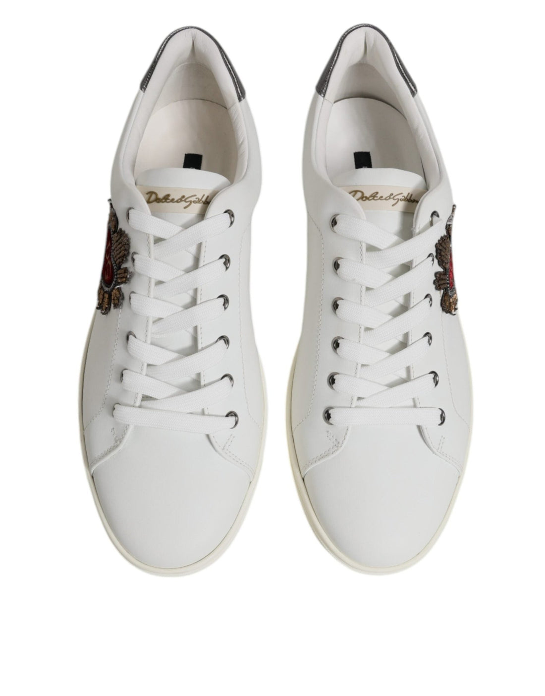 Dolce & Gabbana White Silver Sacred Heart Men Sneakers Shoes - RIMODA