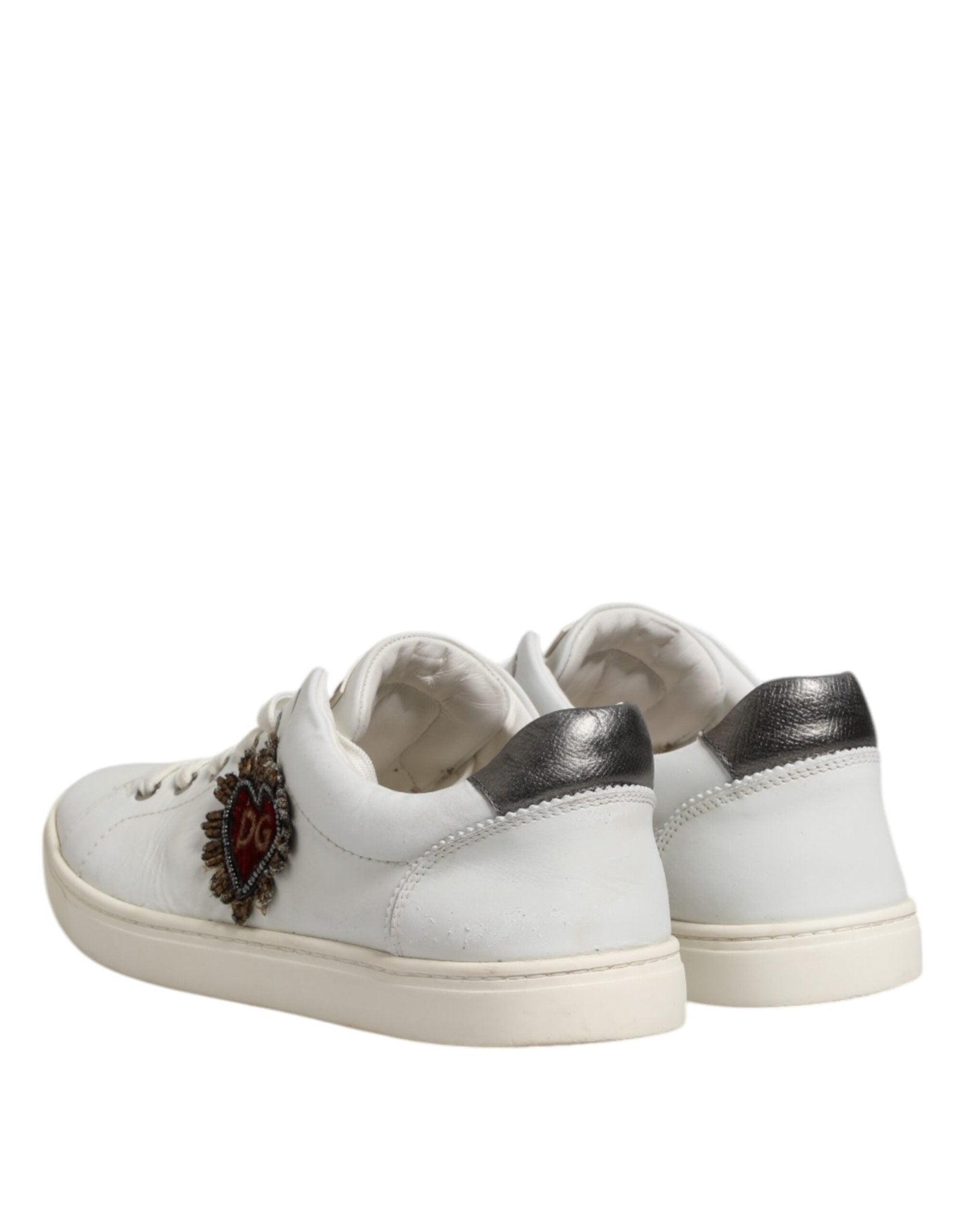 Dolce & Gabbana White Silver Sacred Heart Men Sneakers Shoes - RIMODA