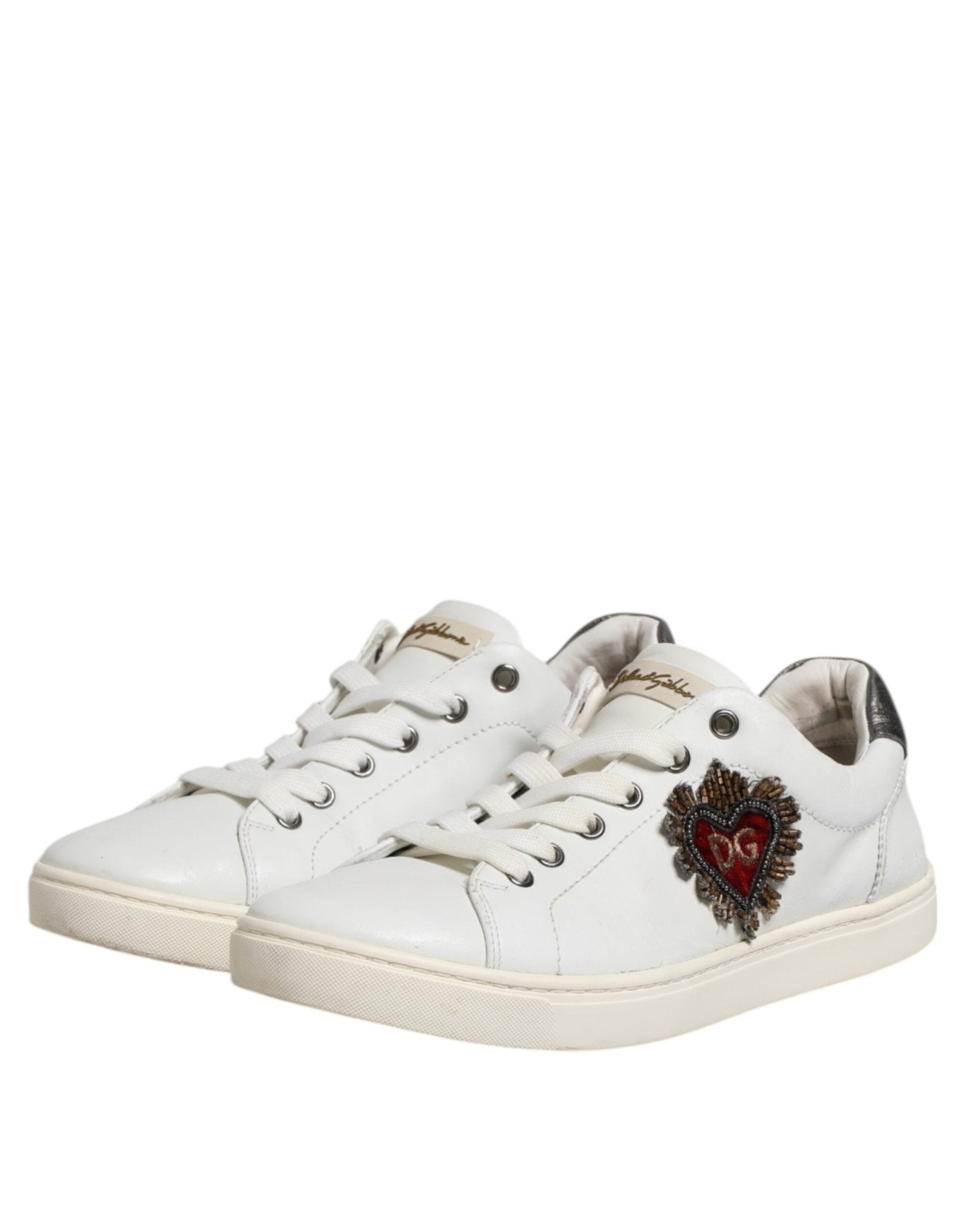 Dolce & Gabbana White Silver Sacred Heart Men Sneakers Shoes - RIMODA