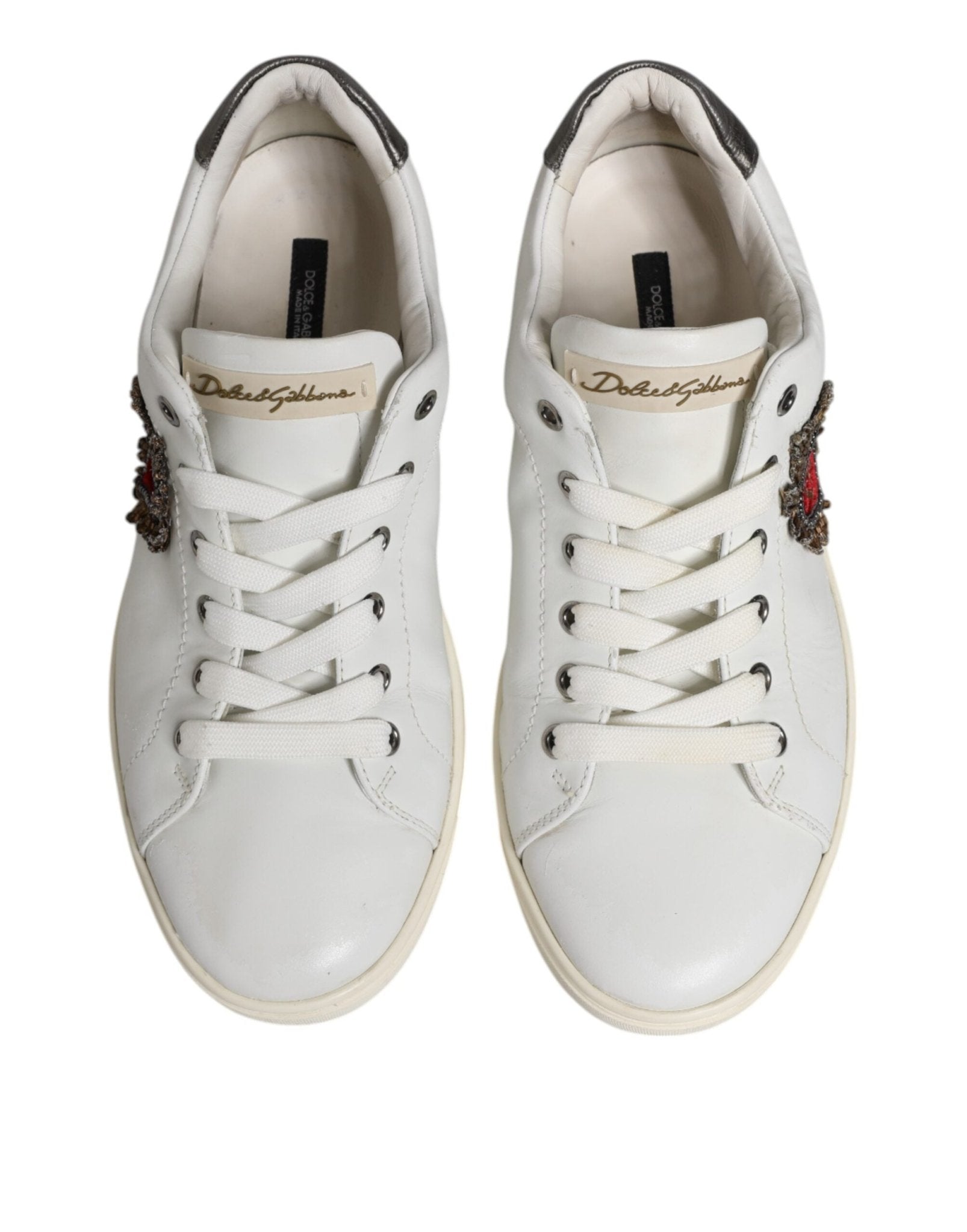 Dolce & Gabbana White Silver Sacred Heart Men Sneakers Shoes - RIMODA
