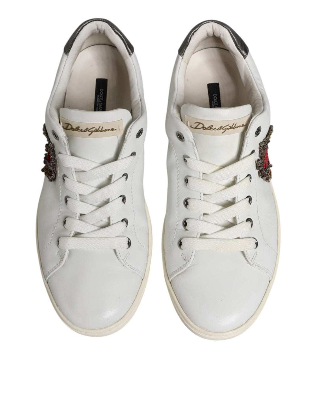 Dolce & Gabbana White Silver Sacred Heart Men Sneakers Shoes - RIMODA