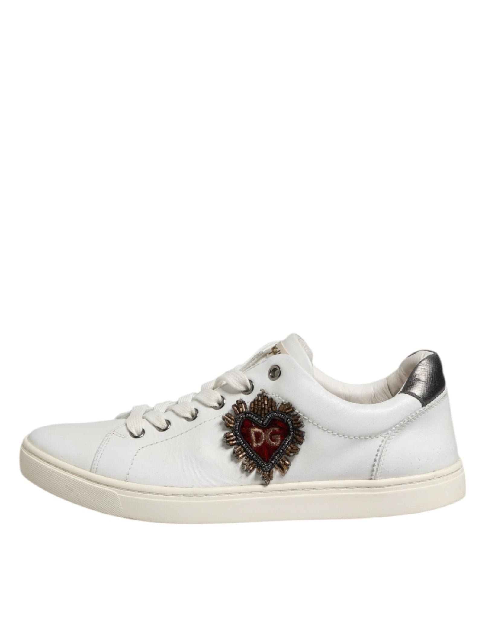 Dolce & Gabbana White Silver Sacred Heart Men Sneakers Shoes - RIMODA