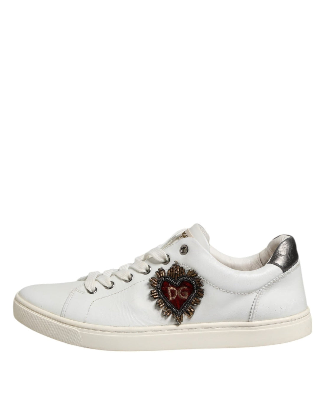Dolce & Gabbana White Silver Sacred Heart Men Sneakers Shoes - RIMODA