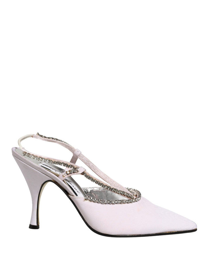 Dolce & Gabbana White Strass Crystal Slingbacks Pumps Shoes - RIMODA