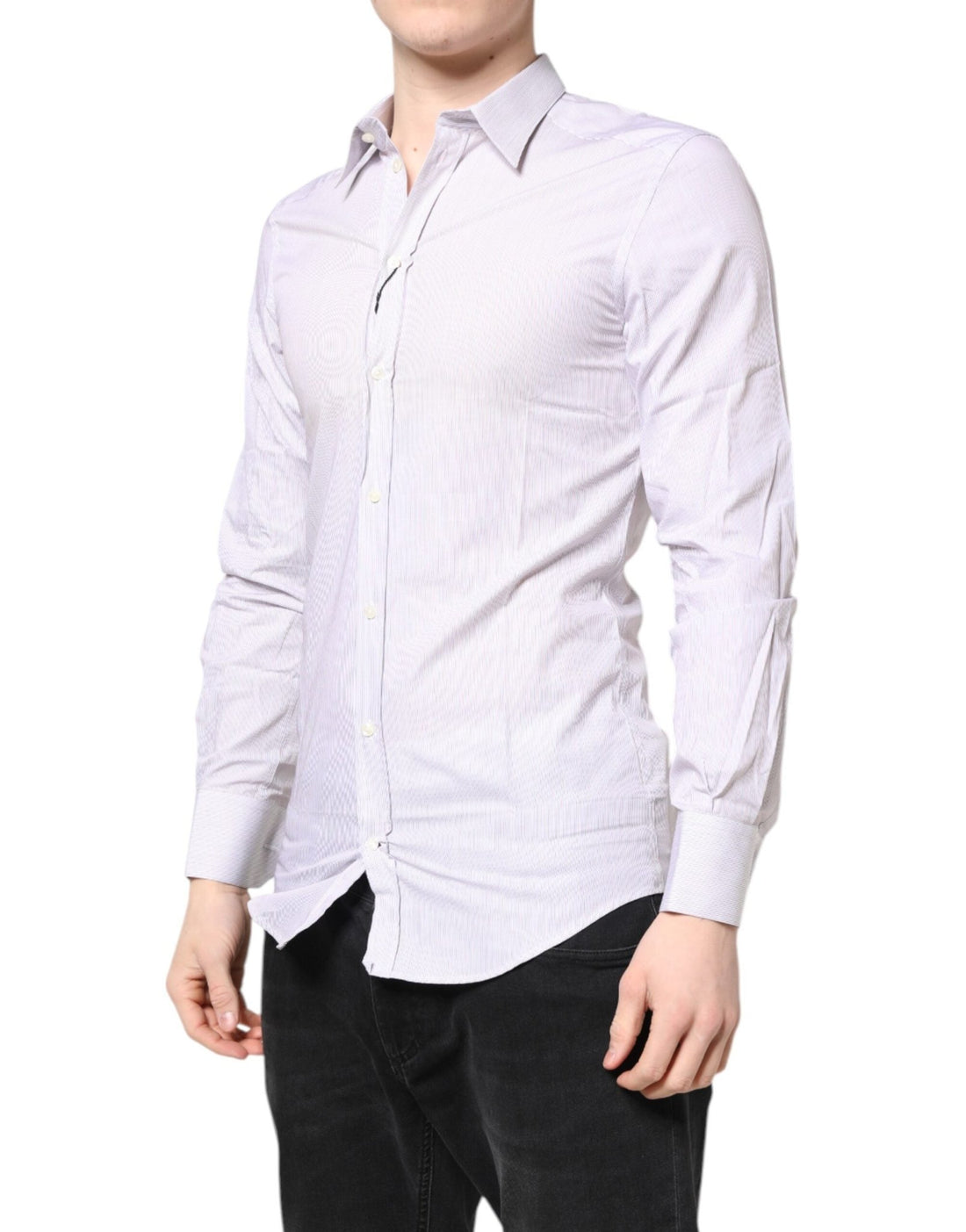 Dolce & Gabbana White Striped Cotton GOLD Long Sleeves Shirt - RIMODA