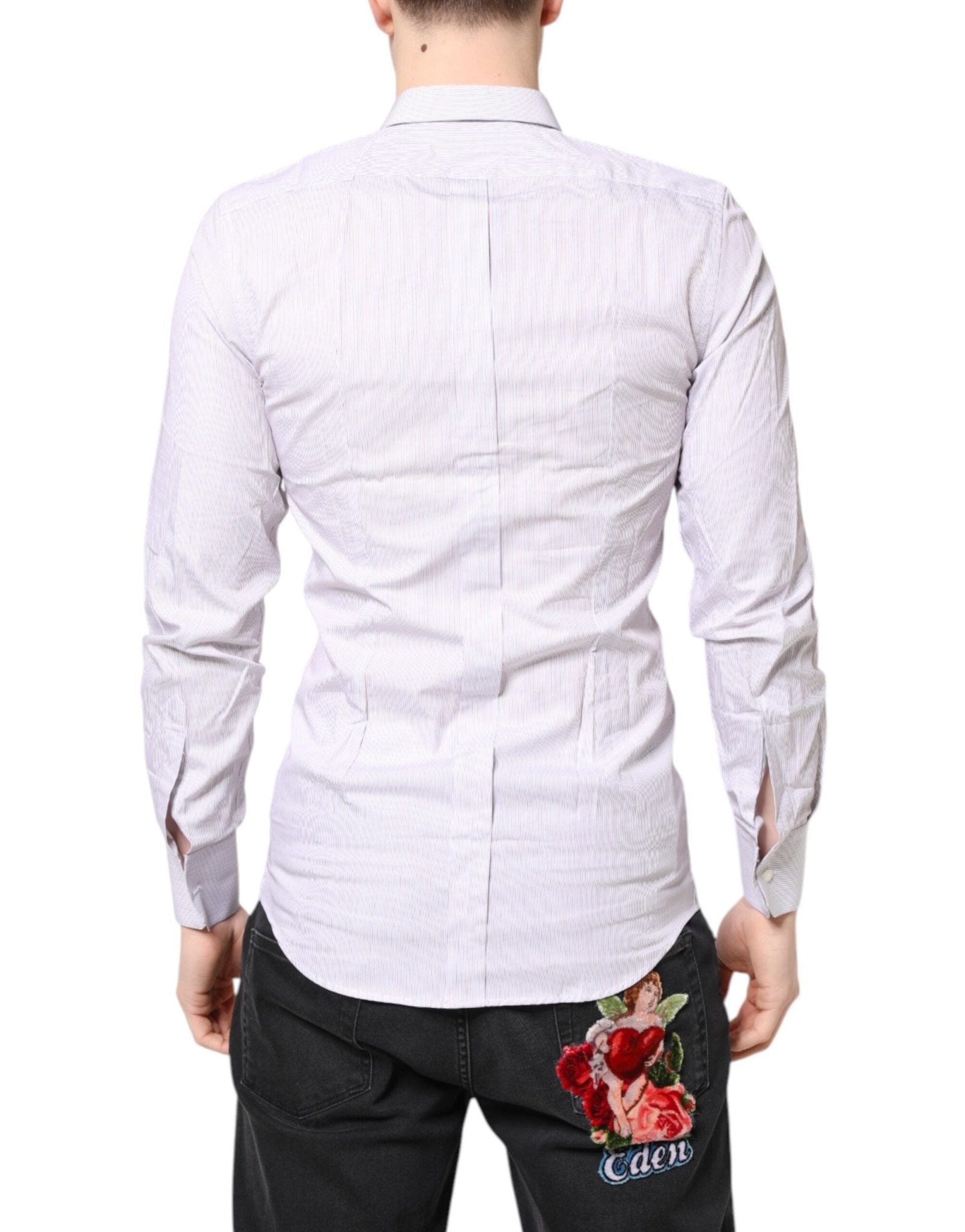 Dolce & Gabbana White Striped Cotton GOLD Long Sleeves Shirt - RIMODA