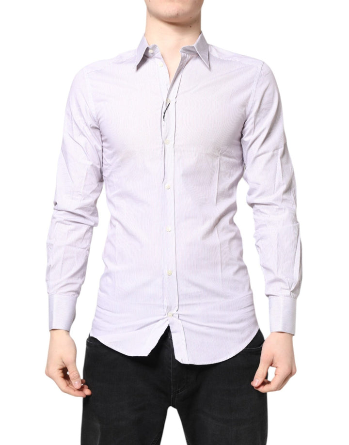 Dolce & Gabbana White Striped Cotton GOLD Long Sleeves Shirt - RIMODA