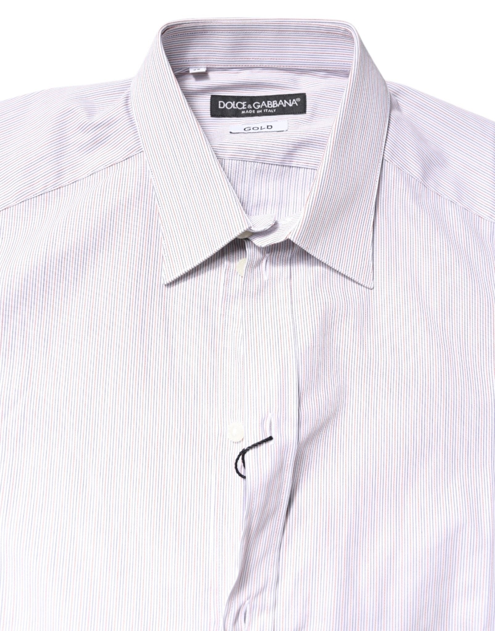 Dolce & Gabbana White Striped Cotton GOLD Long Sleeves Shirt - RIMODA