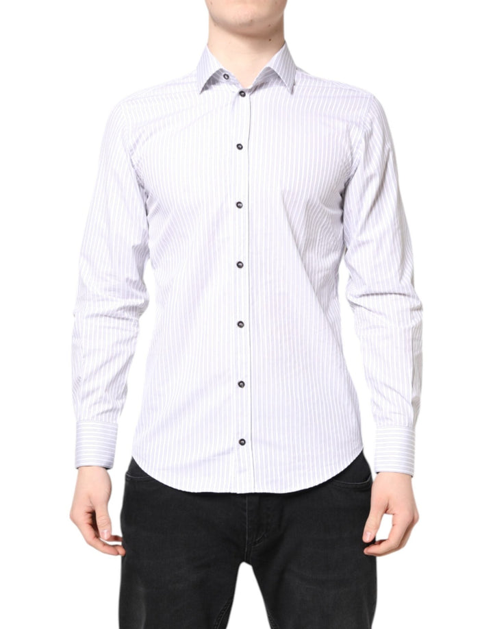 Dolce & Gabbana White Striped Cotton MARTINI Men Dress Shirt - RIMODA