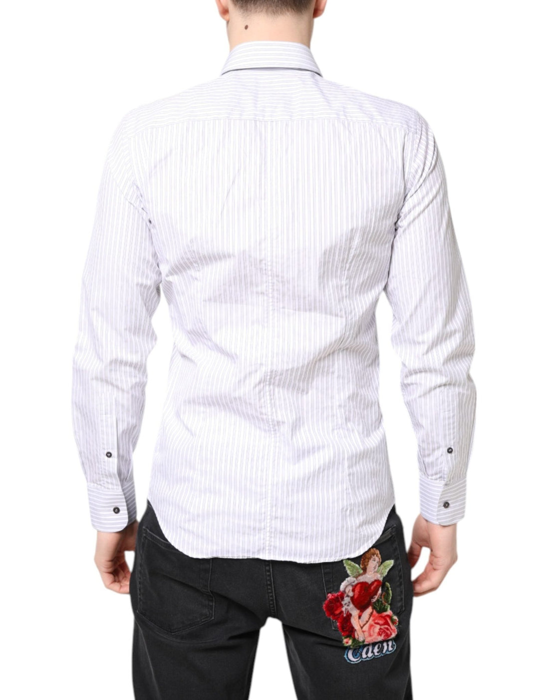 Dolce & Gabbana White Striped Cotton MARTINI Men Dress Shirt - RIMODA