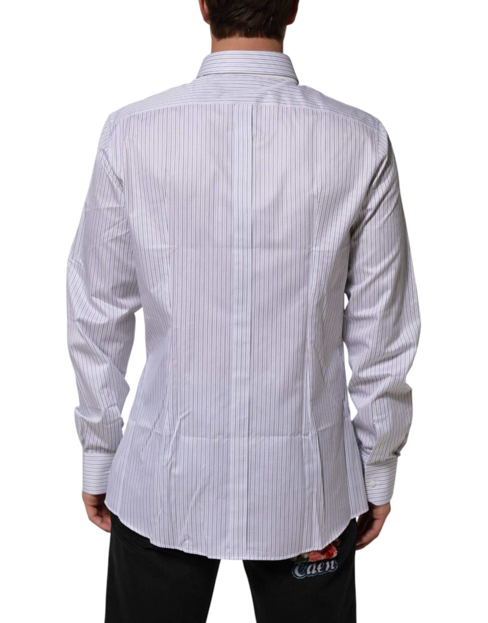 Dolce & Gabbana White Stripes Cotton Men GOLD Dress Shirt - RIMODA