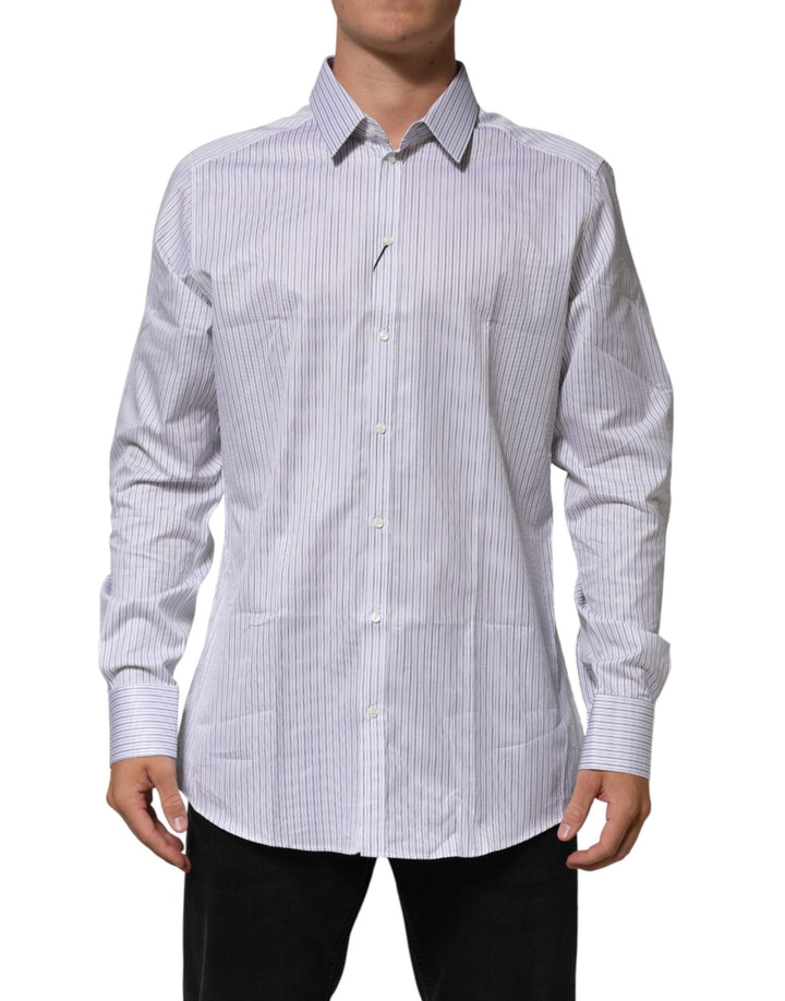 Dolce & Gabbana White Stripes Cotton Men GOLD Dress Shirt - RIMODA