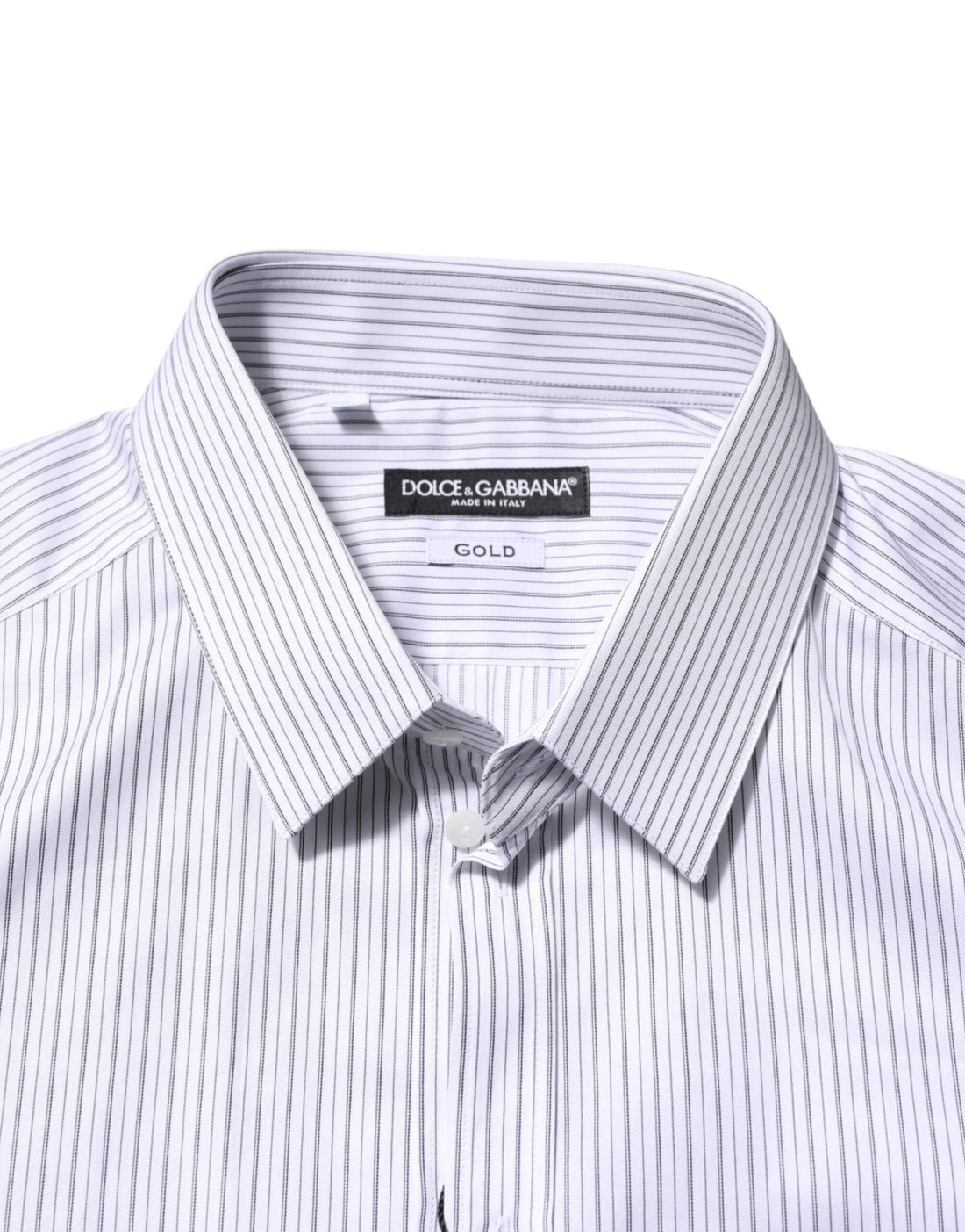 Dolce & Gabbana White Stripes Cotton Men GOLD Dress Shirt - RIMODA