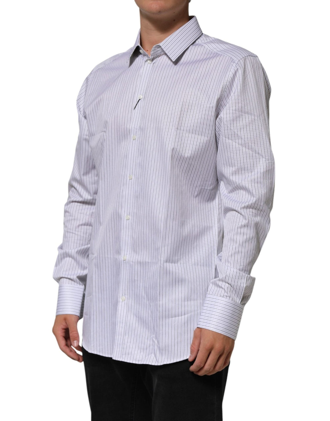 Dolce & Gabbana White Stripes Cotton Men GOLD Dress Shirt - RIMODA