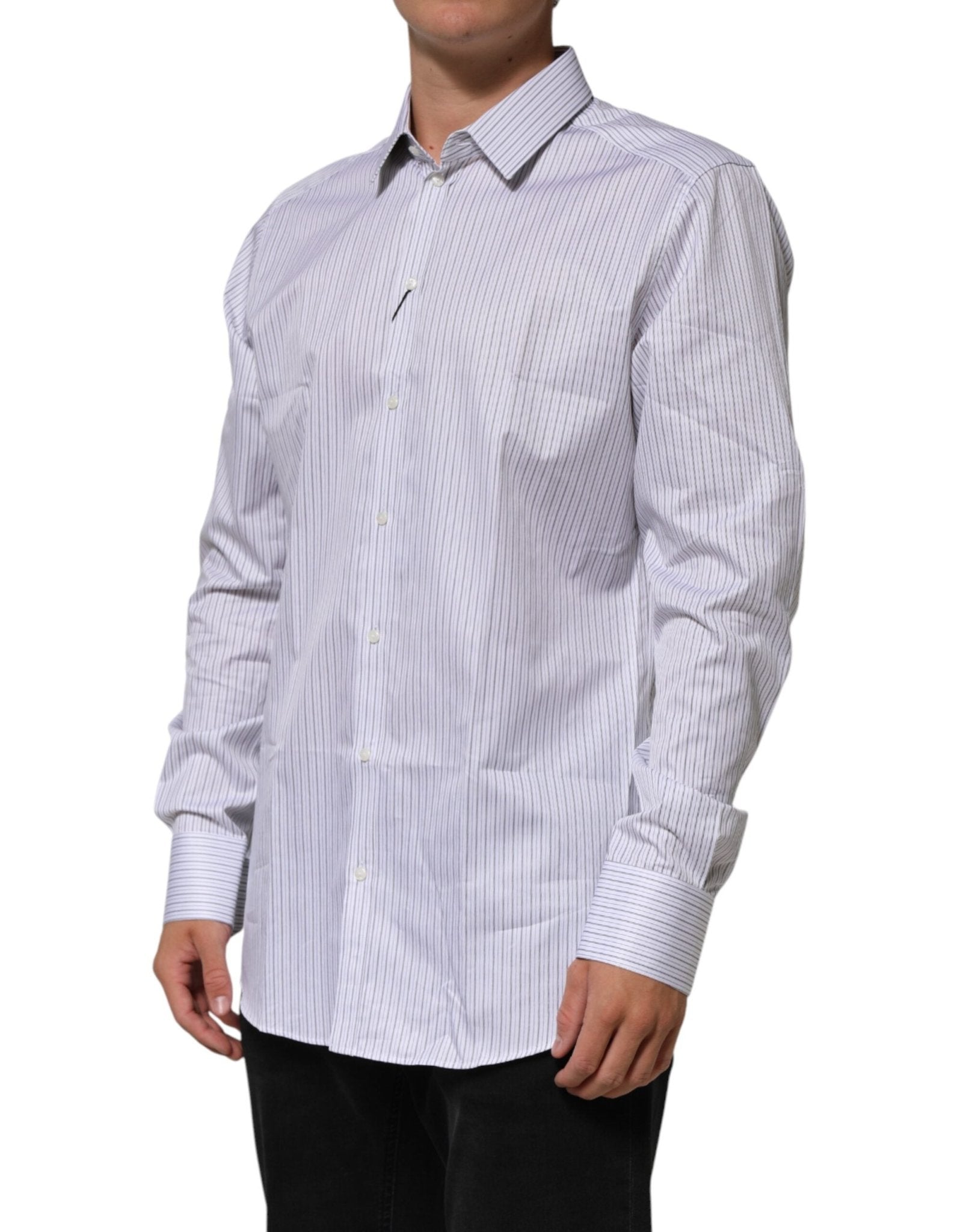 Dolce & Gabbana White Stripes Long Sleeves GOLD Dress Shirt - RIMODA