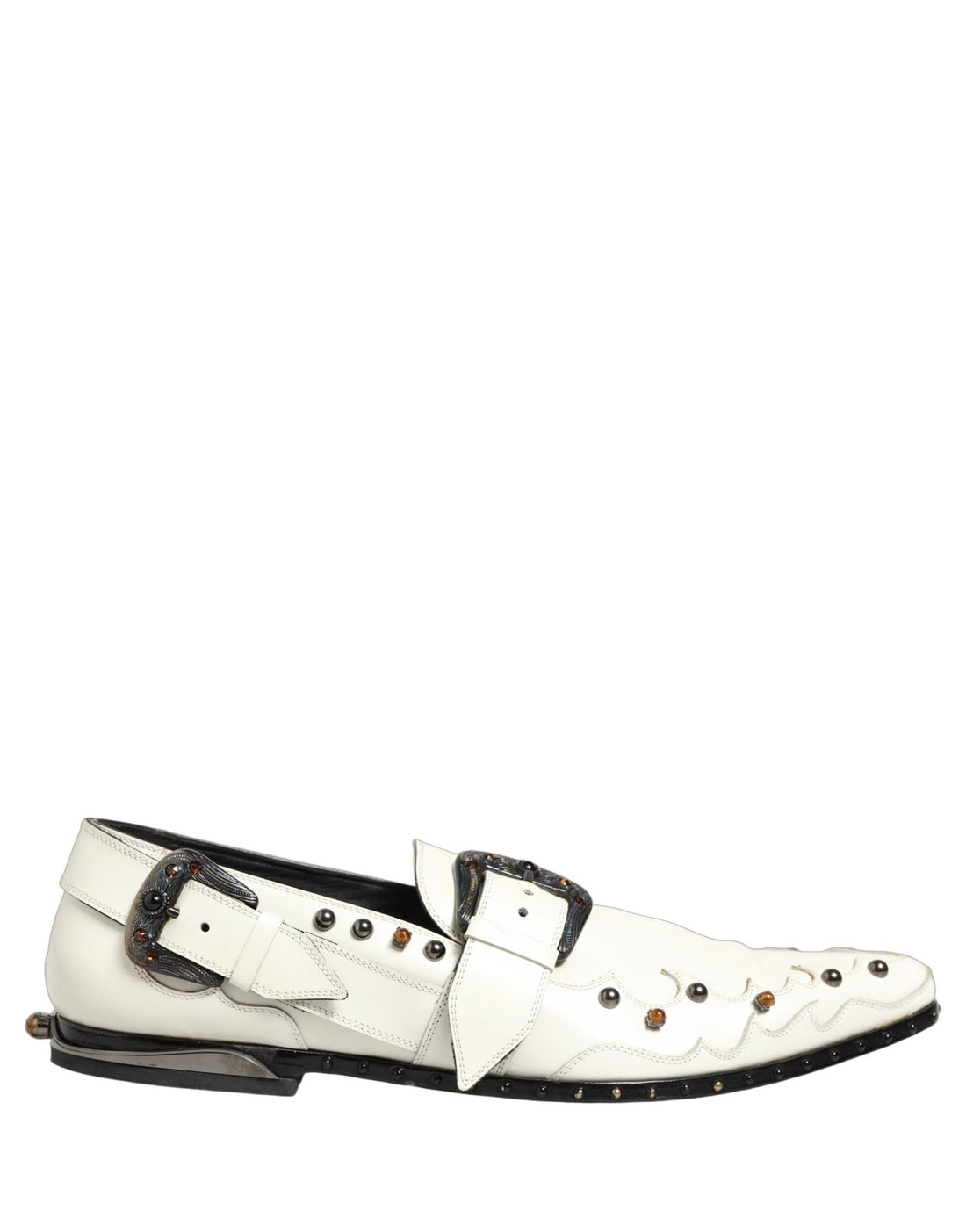 Dolce & Gabbana White Studded Formal Dress Monk Strap Shoes - RIMODA