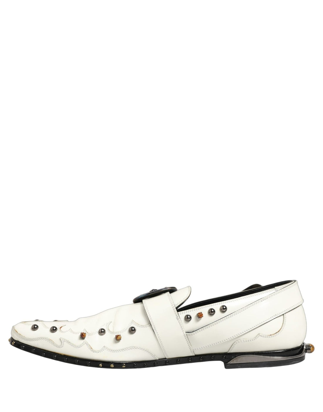 Dolce & Gabbana White Studded Formal Dress Monk Strap Shoes - RIMODA