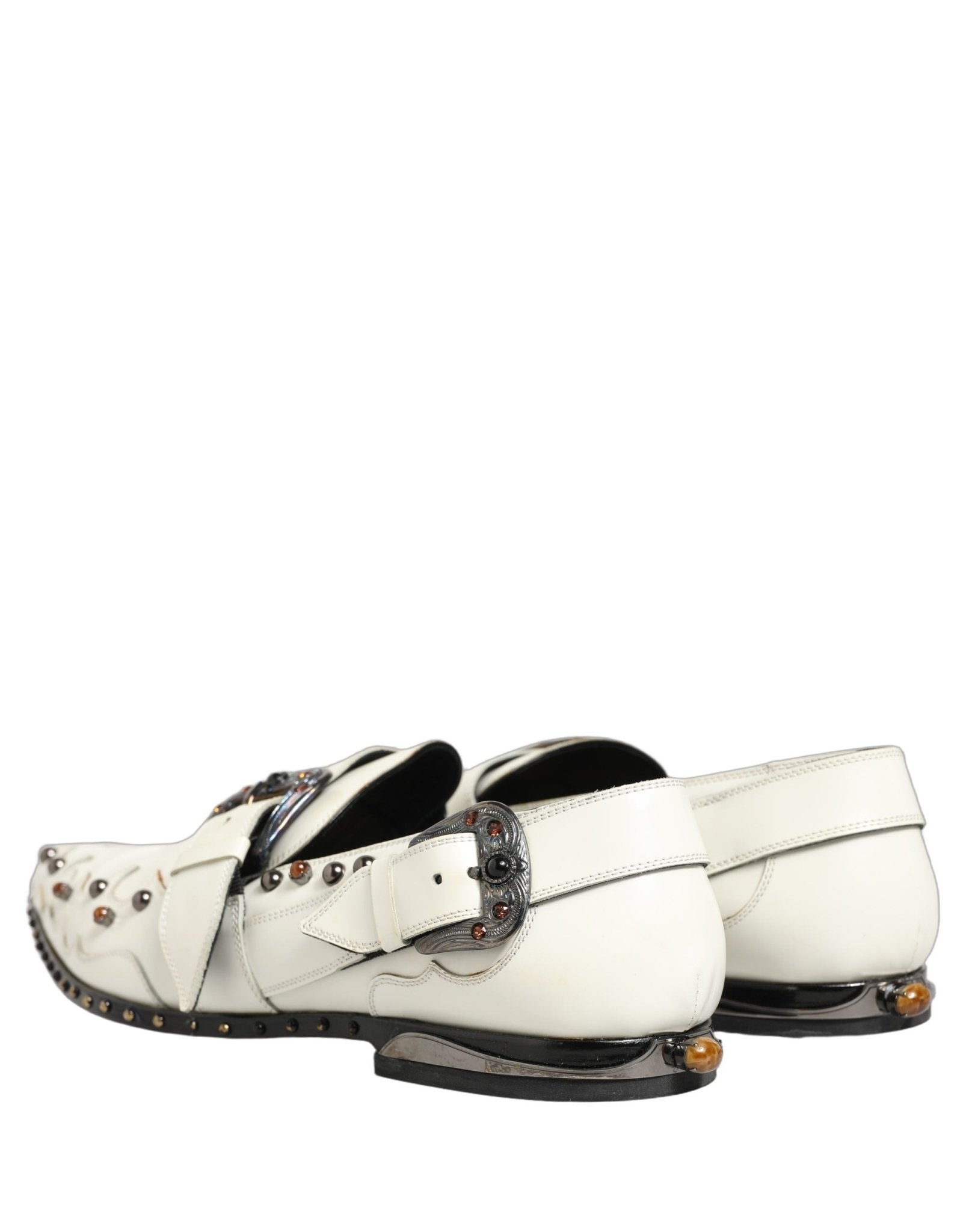 Dolce & Gabbana White Studded Formal Dress Monk Strap Shoes - RIMODA