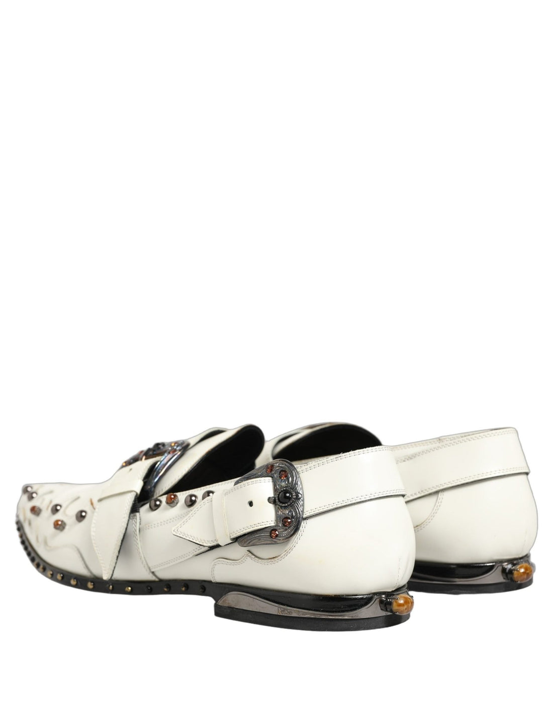 Dolce & Gabbana White Studded Formal Dress Monk Strap Shoes - RIMODA
