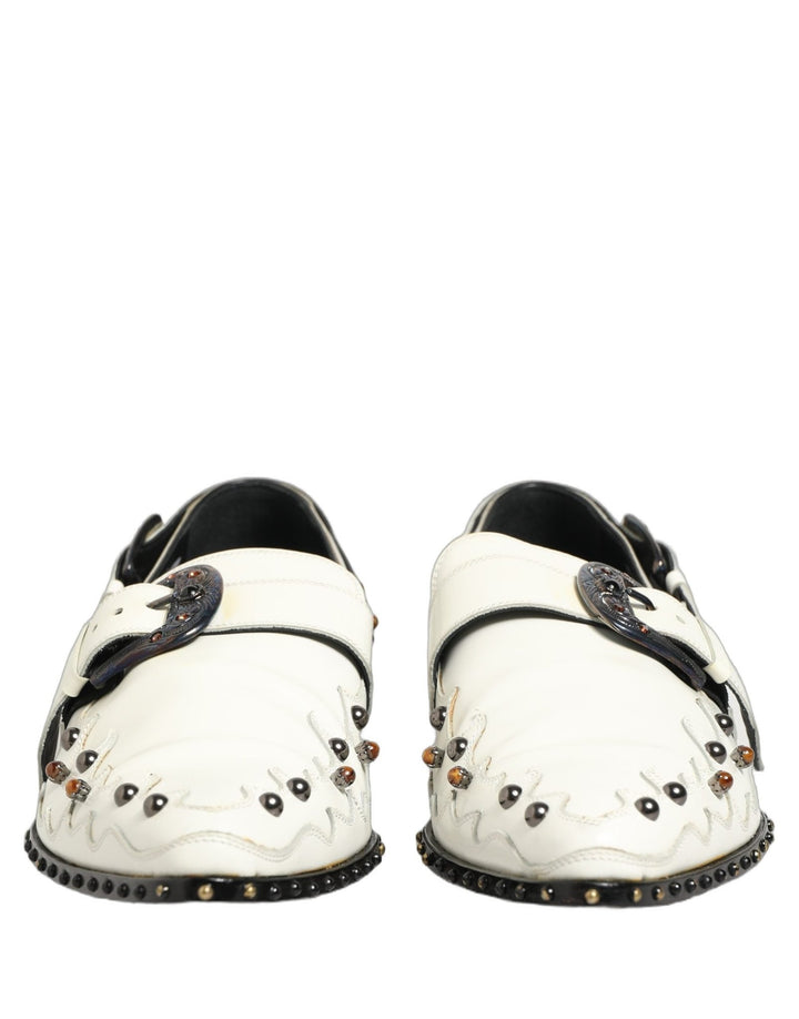 Dolce & Gabbana White Studded Formal Dress Monk Strap Shoes - RIMODA