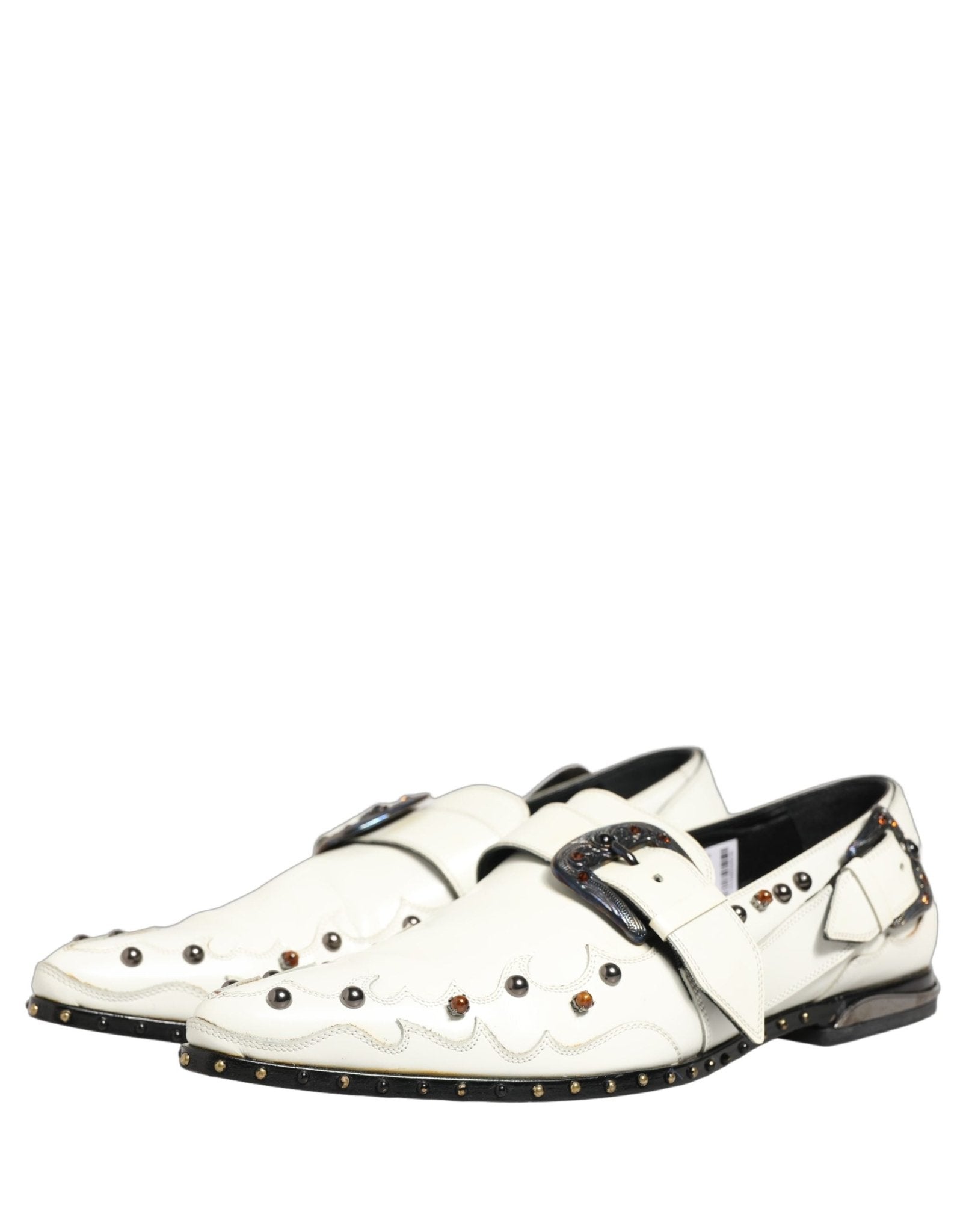 Dolce & Gabbana White Studded Formal Dress Monk Strap Shoes - RIMODA
