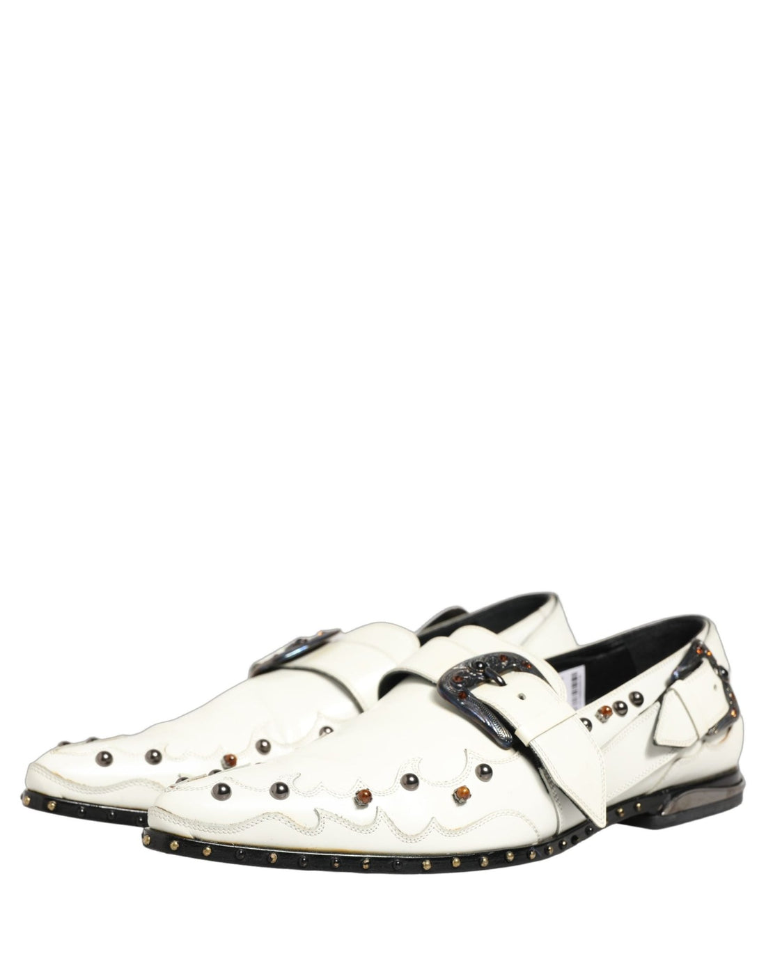 Dolce & Gabbana White Studded Formal Dress Monk Strap Shoes - RIMODA