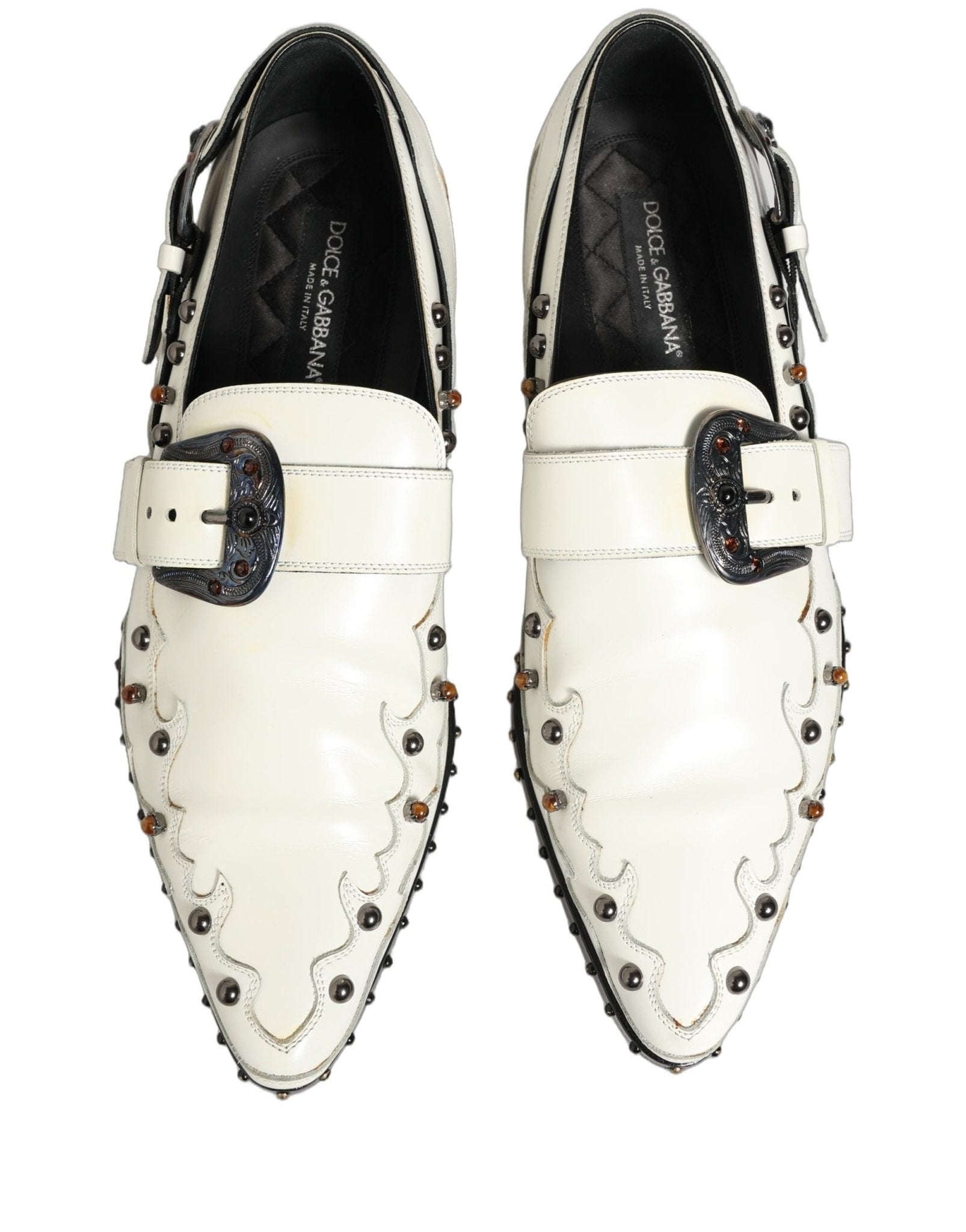 Dolce & Gabbana White Studded Formal Dress Monk Strap Shoes - RIMODA