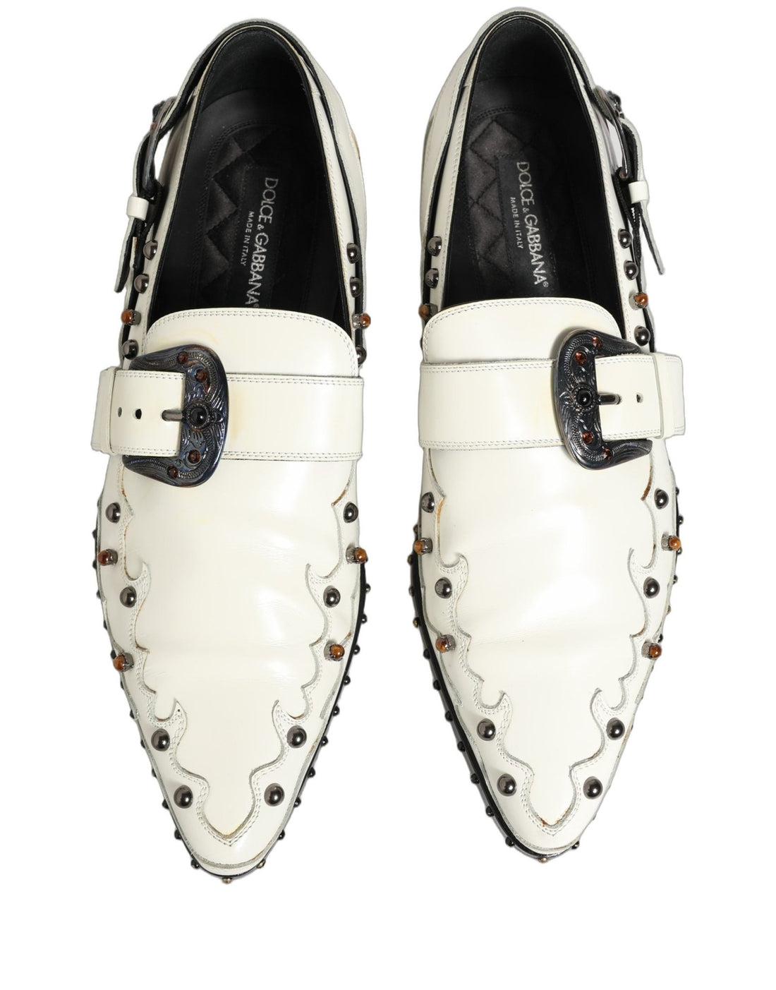 Dolce & Gabbana White Studded Formal Dress Monk Strap Shoes - RIMODA